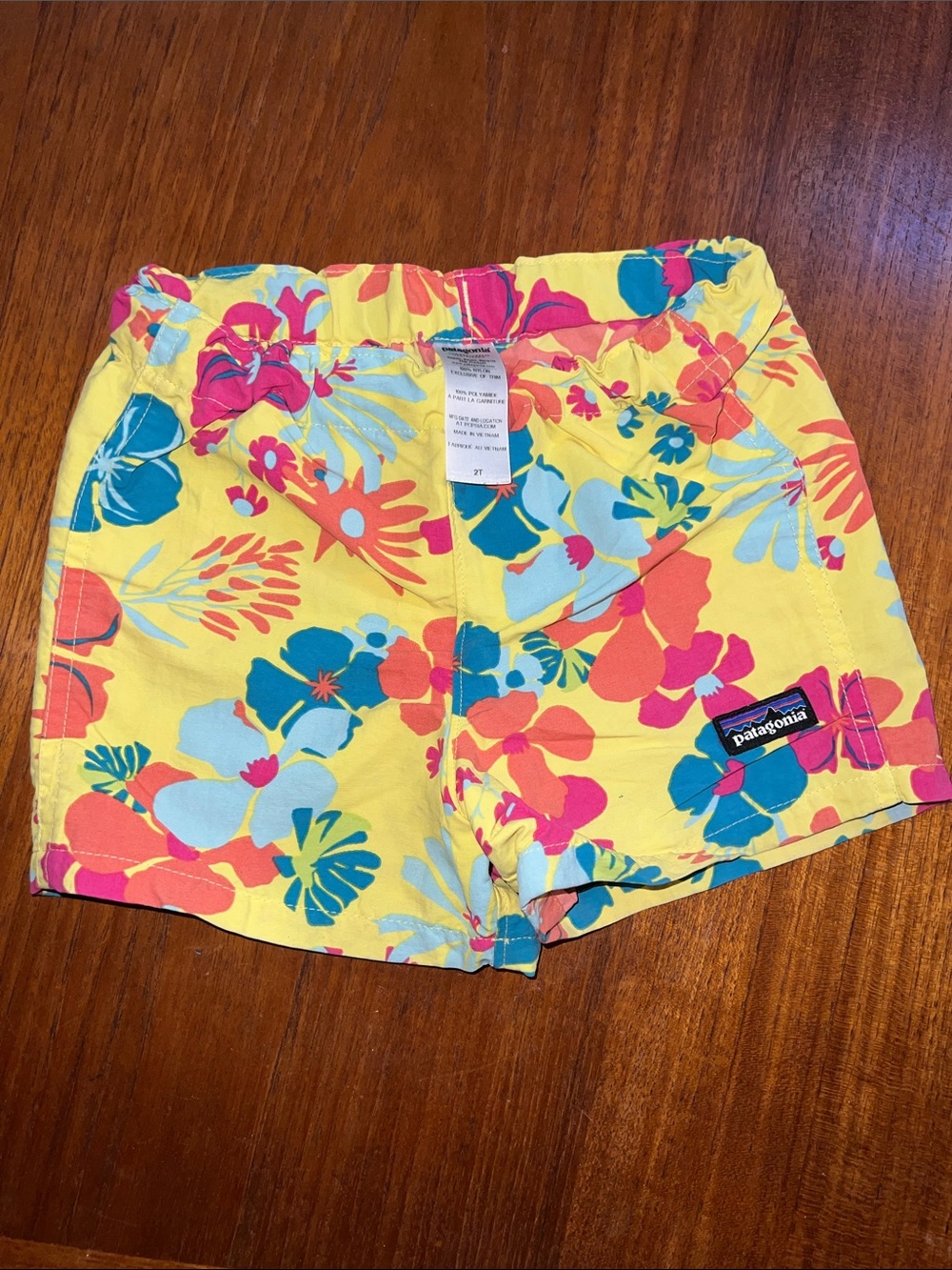 Kids Patagonia Yellow Floral Bermuda Shorts with Pink & Blue Accents
